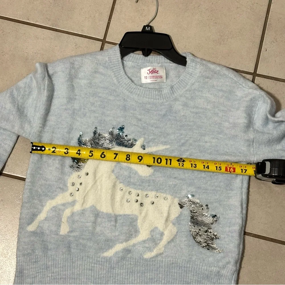 Justice Girl Kids Blue‎ Unicorn Holiday Sweater Pullover Knit size 12